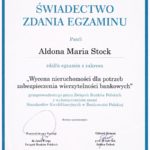Świadectwo zdania egzaminu z zakresu wyceny nieruchomości dla potrzeb zabezpieczenia wierzytelności bankowych